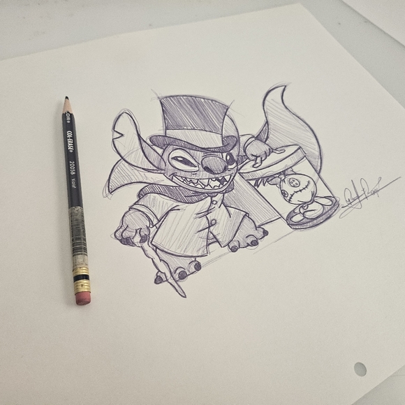 Disney World Disneyland WDW Stitch Haunted Mansion Hatbox Ghost Drawing/Sketch - Picture 5 of 6